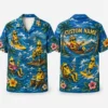 Personalized Funny Banana Beach Vacation Hawaiian Shirt For Men And Women, Short Sleeve Blue Tropical Character Print, Custom Name Button Down