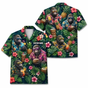 Personalized Gorilla Monkey Tropical Fruit Aloha Hawaiian Shirt For Men And Women, Short Sleeve Funny Wildlife Vacation, Custom Name Button Down - Style 1