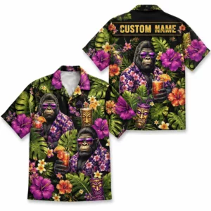 Personalized Gorilla Monkey Tropical Fruit Aloha Hawaiian Shirt For Men And Women, Short Sleeve Funny Wildlife Vacation, Custom Name Button Down - Style 2