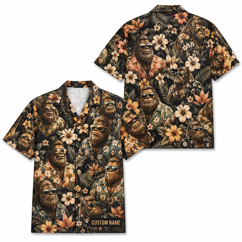 Personalized Gorilla Monkey Tropical Jungle Beach Aloha Hawaiian Shirt For Men And Women, Short Sleeve Funny Wildlife, Custom Name Button Down - Style 2