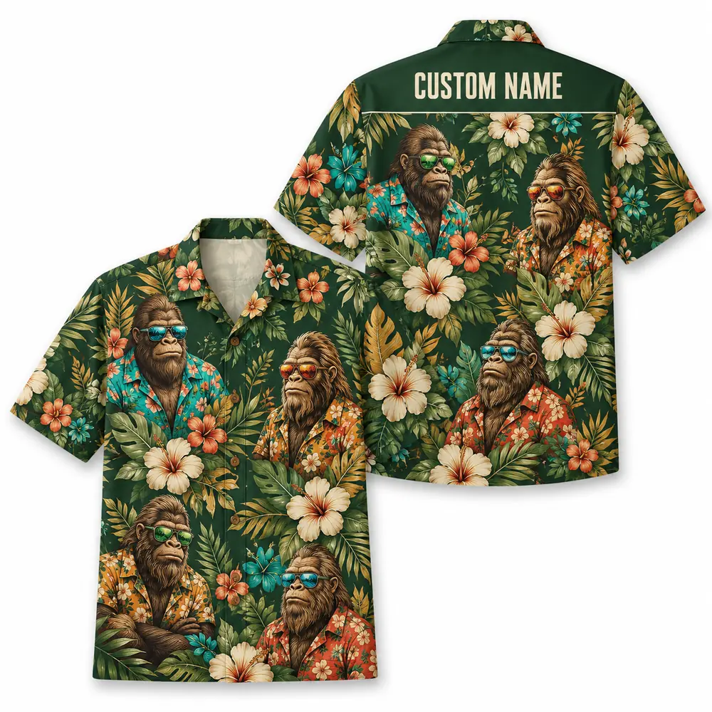 Personalized Gorilla Monkey Tropical Jungle Beach Aloha Hawaiian Shirt For Men And Women, Short Sleeve Funny Wildlife, Custom Name Button Down - Style 4