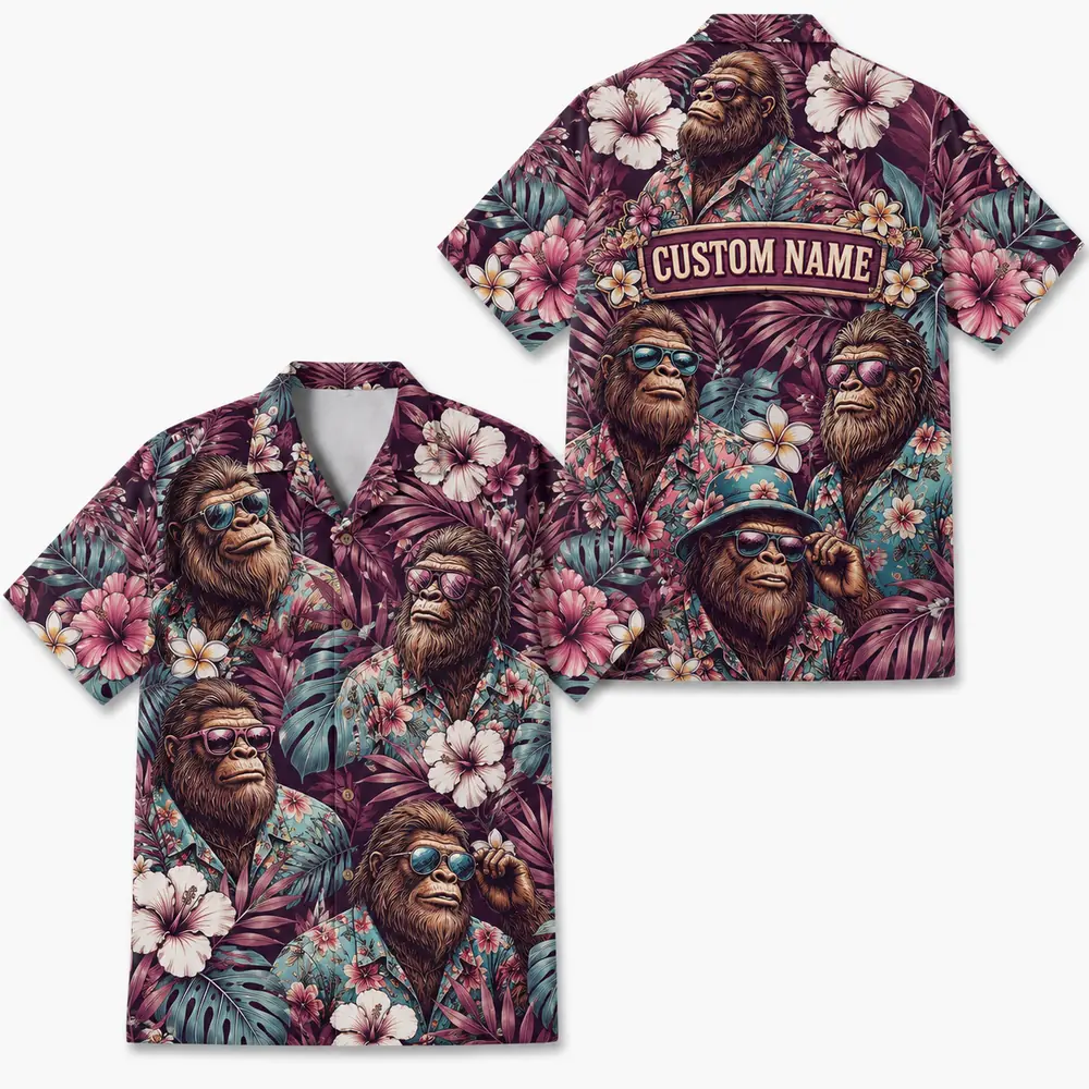 Personalized Gorilla Monkey Tropical Jungle Beach Aloha Hawaiian Shirt For Men And Women, Short Sleeve Funny Wildlife, Custom Name Button Down - Style 5