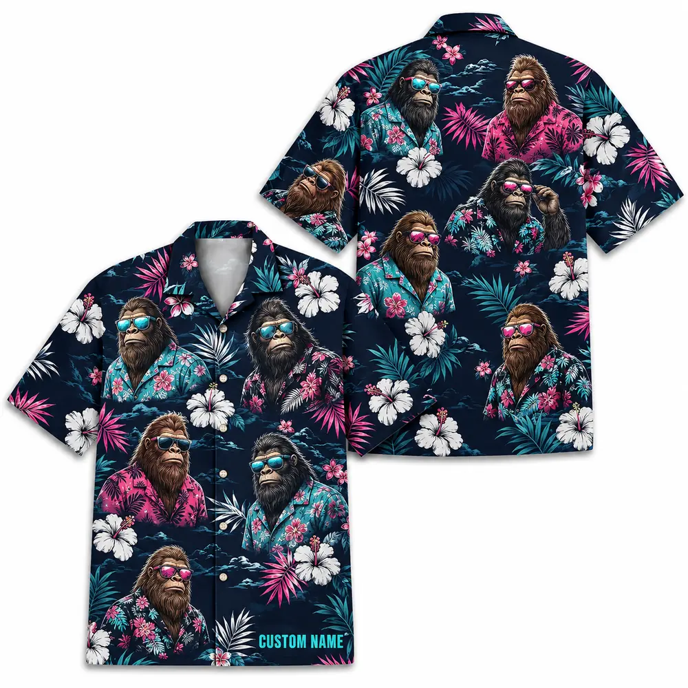 Personalized Gorilla Monkey Tropical Jungle Beach Aloha Hawaiian Shirt For Men And Women, Short Sleeve Funny Wildlife, Custom Name Button Down - Style 7