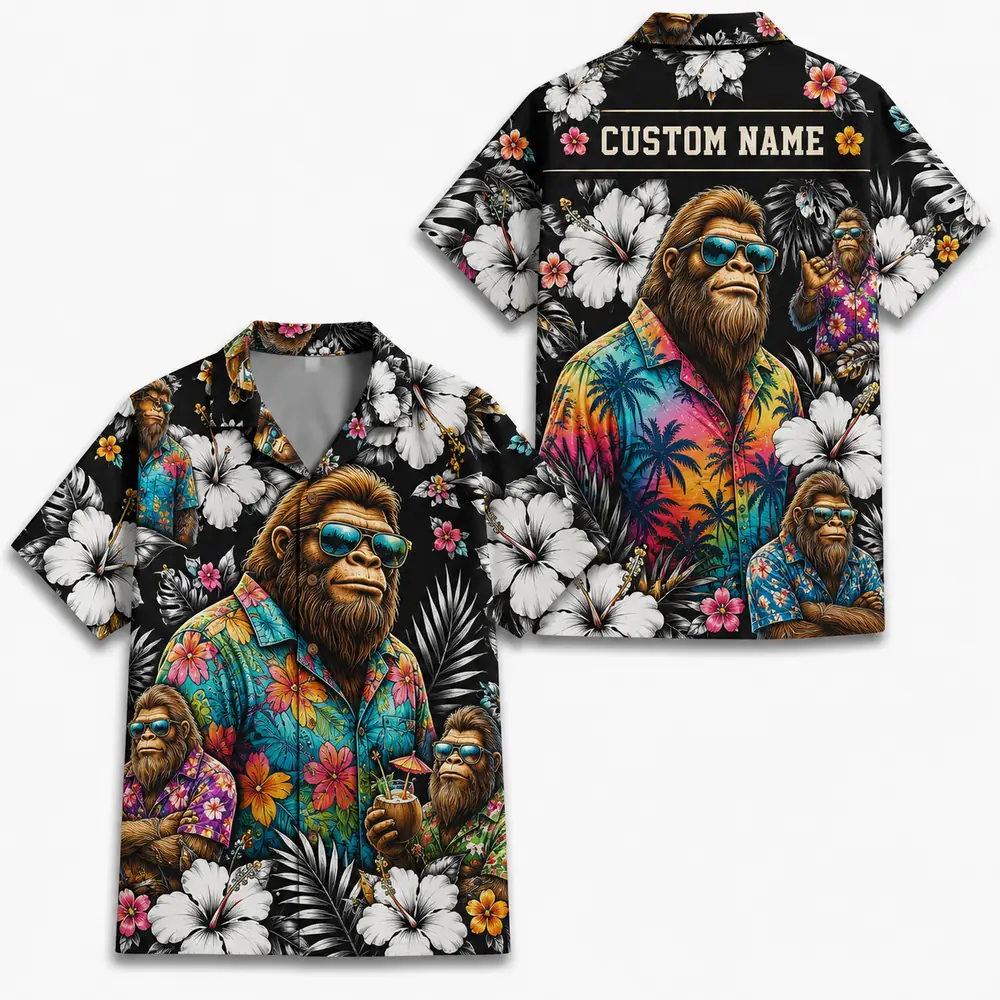Personalized Gorilla Monkey Tropical Jungle Beach Aloha Hawaiian Shirt For Men And Women, Short Sleeve Funny Wildlife, Custom Name Button Down - Style 8
