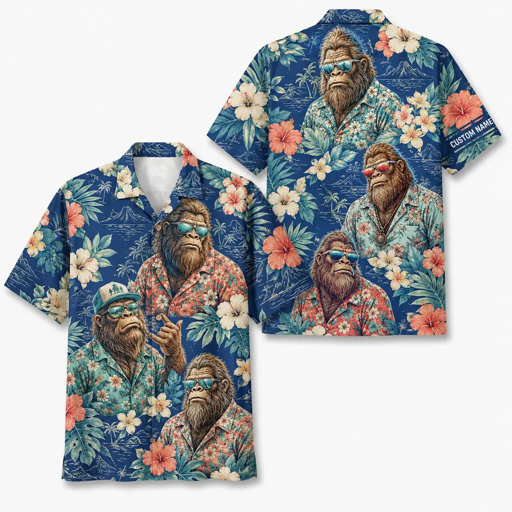 Personalized Gorilla Monkey Tropical Jungle Beach Aloha Hawaiian Shirt For Men And Women, Short Sleeve Funny Wildlife, Custom Name Button Down - Style 9