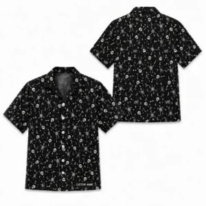Personalized Gothic Skull Hawaiian Shirt, Spooky Skeleton Bones Aloha Shirt, Custom Name Festival Party Shirt For Men And Women - Style 2