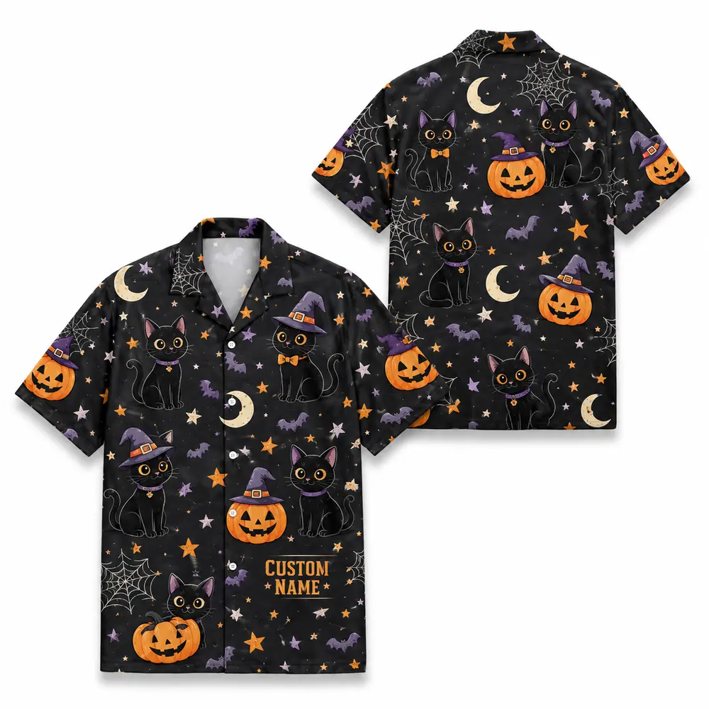 Personalized Halloween Ghost Hawaiian Shirt, Cute Spooky Pumpkin Aloha Shirt, Custom Name Festival Party Shirt For Men And Women - Style 2
