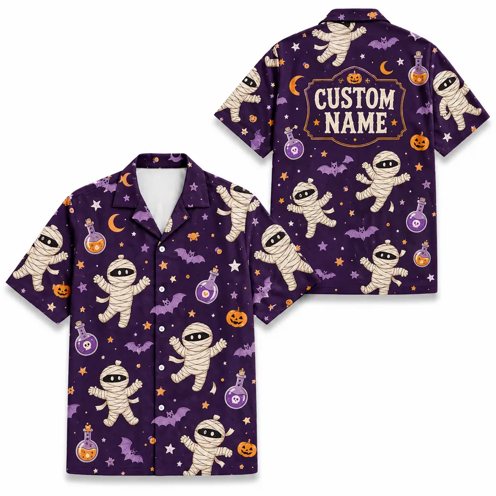 Personalized Halloween Ghost Hawaiian Shirt, Cute Spooky Pumpkin Aloha Shirt, Custom Name Festival Party Shirt For Men And Women - Style 5