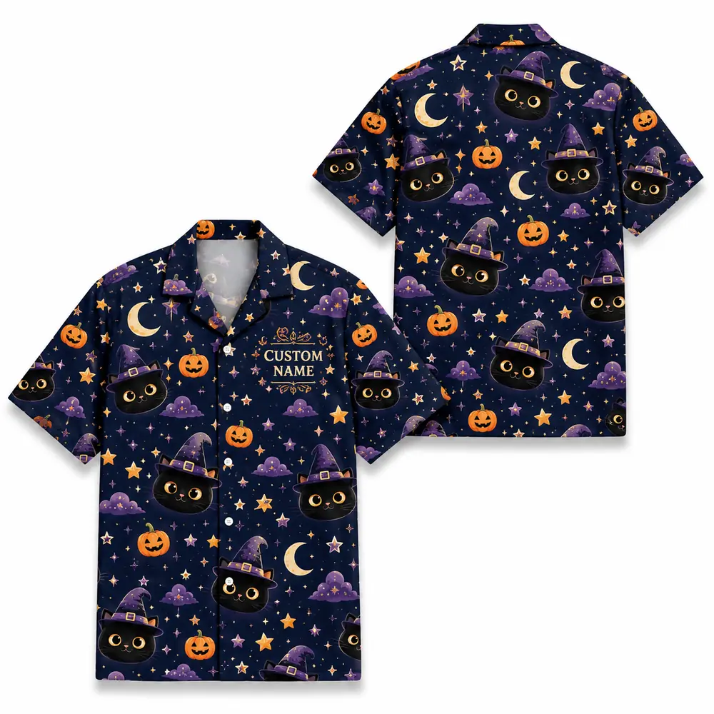Personalized Halloween Ghost Hawaiian Shirt, Cute Spooky Pumpkin Aloha Shirt, Custom Name Festival Party Shirt For Men And Women - Style 6