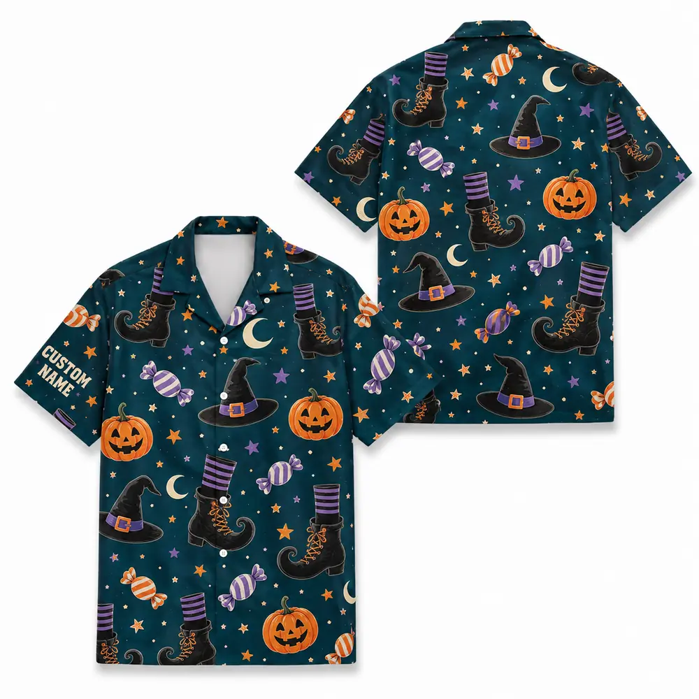 Personalized Halloween Ghost Hawaiian Shirt, Cute Spooky Pumpkin Aloha Shirt, Custom Name Festival Party Shirt For Men And Women - Style 8