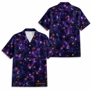 Personalized Halloween Night Hawaiian Shirt, Spooky Moon And Bats Aloha Shirt, Custom Name Festival Party Shirt For Men And Women - Style 2