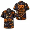 Personalized Halloween Pumpkin Hawaiian Shirt, Spooky Jack-O-Lantern Aloha Shirt, Custom Name Festival Party Shirt For Men And Women - Style 10