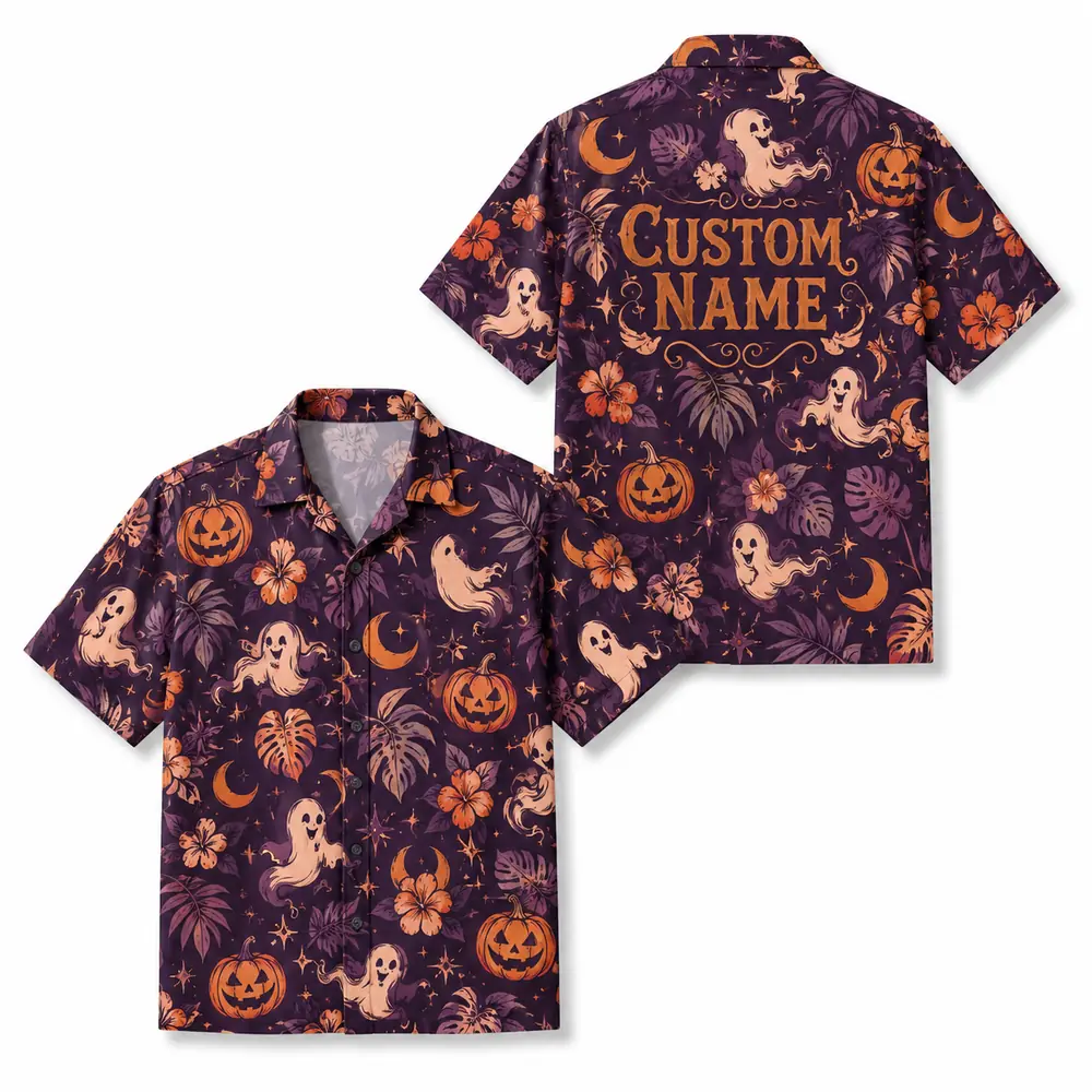 Personalized Halloween Pumpkin Hawaiian Shirt, Spooky Tropical Aloha Shirt, Custom Name Festival Party Shirt For Men And Women - Style 5