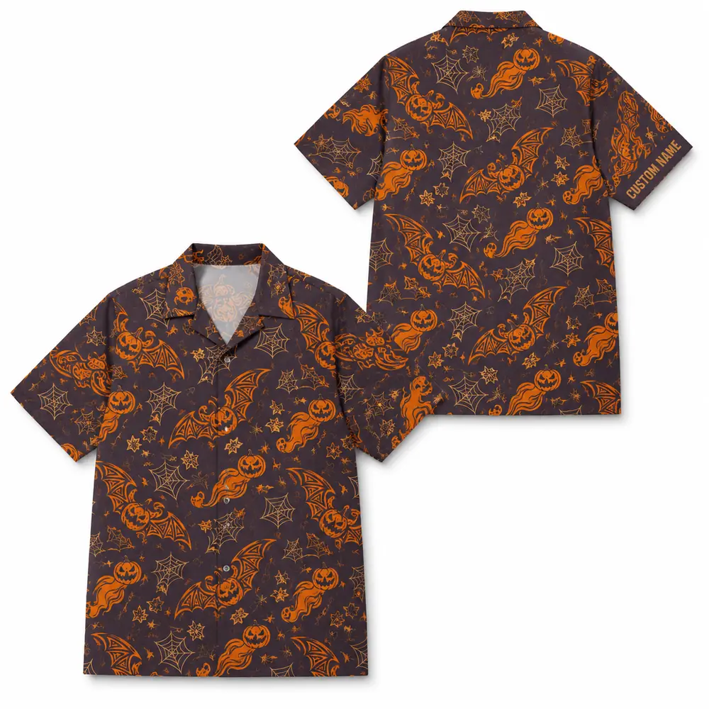 Personalized Halloween Pumpkin Hawaiian Shirt, Spooky Tropical Aloha Shirt, Custom Name Festival Party Shirt For Men And Women - Style 9