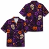 Personalized Halloween Skull Hawaiian Shirt, Spooky Floral Tropical Aloha Shirt, Custom Name Festival Party Shirt For Men And Women - Style 7