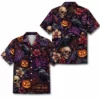 Personalized Halloween Skull Hawaiian Shirt, Spooky Floral Tropical Aloha Shirt, Custom Name Festival Party Shirt For Men And Women - Style 8