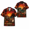 Personalized Halloween Sunset Hawaiian Shirt, Tropical Beach Spooky Aloha Shirt, Custom Name Festival Party Shirt For Men And Women - Style 7