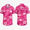 Personalized Hot Pink Flamingo Hawaiian Shirt For Men And Women, Short Sleeve Vibrant Tropical Summer Floral Print, Custom Name Button Down
