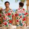 Personalized Love Heart Floral Hawaiian Shirt For Men And Women, Short Sleeve Romantic Tropical Beach Print, Custom Name Summer Button Down - View 1
