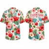 Personalized Love Heart Floral Hawaiian Shirt For Men And Women, Short Sleeve Romantic Tropical Beach Print, Custom Name Summer Button Down