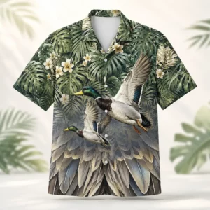 Personalized Mallard Duck Hunting Hawaiian Shirt For Men, Short Sleeve Tropical Nature Print, Custom Name Summer Button Down - Style 1