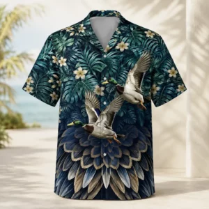 Personalized Mallard Duck Hunting Hawaiian Shirt For Men, Short Sleeve Tropical Nature Print, Custom Name Summer Button Down - Style 2