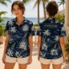 Personalized Midnight Blue Palm Tree Hawaiian Shirt For Men And Women, Short Sleeve Elegant Tropical Night Vacation Print, Custom Name Button Down - View 2