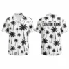 Personalized Minimalist Black Palm Tree Hawaiian Shirt For Men And Women, Short Sleeve Modern Tropical Resort Print, Custom Name Summer Button Down