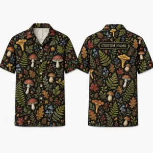 Personalized Mushroom Forest Botanical Hawaiian Shirt For Men And Women, Short Sleeve Cottagecore Nature, Custom Name Summer Button Down - Style 1