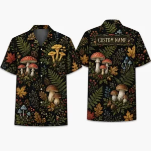 Personalized Mushroom Forest Botanical Hawaiian Shirt For Men And Women, Short Sleeve Cottagecore Nature, Custom Name Summer Button Down - Style 2