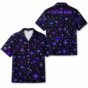 Personalized Mushroom Galaxy Space Hawaiian Shirt For Men And Women, Short Sleeve Celestial Forest Magical, Custom Name Summer Button Down - Style 2