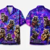 Personalized Music Raccoon Neon Purple Hawaiian Shirt For Men And Women, Short Sleeve Funny Party Festival, Custom Name Summer Button Down - Style 1