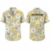 Personalized Mustard Yellow Hibiscus Hawaiian Shirt For Men And Women, Short Sleeve Vibrant Tropical Floral Summer Print, Custom Name Button Down