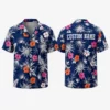 Personalized Navy Blue Tropical Floral Hawaiian Shirt For Men And Women, Short Sleeve Classic Island Vacation Print, Custom Name Summer Button Down