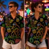 Personalized Neon Bigfoot Party Hawaiian Shirt For Men And Women, Short Sleeve Funny Sasquatch Taco Night Print, Custom Name Button Down - View 1