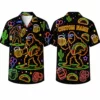 Personalized Neon Bigfoot Party Hawaiian Shirt For Men And Women, Short Sleeve Funny Sasquatch Taco Night Print, Custom Name Button Down