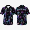 Personalized Neon Dinosaur Hawaiian Shirt For Men And Women, Short Sleeve Vibrant Tropical Party Print, Custom Name Summer Button Down