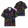 Personalized Neon Halloween Hawaiian Shirt For Men Women, Short Sleeve Glow Festival Party Print, Custom Name Button Down - Style 1