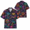 Personalized Neon Halloween Hawaiian Shirt For Men Women, Short Sleeve Glow Festival Party Print, Custom Name Button Down - Style 10