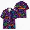 Personalized Neon Halloween Hawaiian Shirt For Men Women, Short Sleeve Glow Festival Party Print, Custom Name Button Down - Style 6