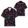 Personalized Neon Halloween Hawaiian Shirt For Men Women, Short Sleeve Glow Festival Party Print, Custom Name Button Down - Style 9