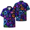 Personalized Neon Pumpkin Halloween Hawaiian Shirt For Men Women, Short Sleeve Glow Festival Party Print, Custom Name Button Down - Style 1