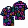 Personalized Neon Pumpkin Halloween Hawaiian Shirt For Men Women, Short Sleeve Glow Festival Party Print, Custom Name Button Down - Style 10