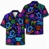 Personalized Neon Pumpkin Halloween Hawaiian Shirt For Men Women, Short Sleeve Glow Festival Party Print, Custom Name Button Down - Style 2