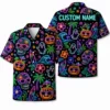 Personalized Neon Pumpkin Halloween Hawaiian Shirt For Men Women, Short Sleeve Glow Festival Party Print, Custom Name Button Down - Style 3