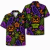 Personalized Neon Pumpkin Halloween Hawaiian Shirt For Men Women, Short Sleeve Glow Festival Party Print, Custom Name Button Down - Style 4