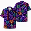 Personalized Neon Pumpkin Halloween Hawaiian Shirt For Men Women, Short Sleeve Glow Festival Party Print, Custom Name Button Down - Style 5