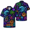 Personalized Neon Pumpkin Halloween Hawaiian Shirt For Men Women, Short Sleeve Glow Festival Party Print, Custom Name Button Down - Style 9
