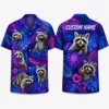Personalized Neon Raccoon Tropical Hawaiian Shirt For Men And Women, Short Sleeve Cute Wildlife Island Vacation Print, Custom Name Summer Button Down