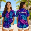 Personalized Neon Tropical Leaf Hawaiian Shirt For Men And Women, Short Sleeve Vibrant Island Vacation Print, Custom Name Summer Button Down - View 2